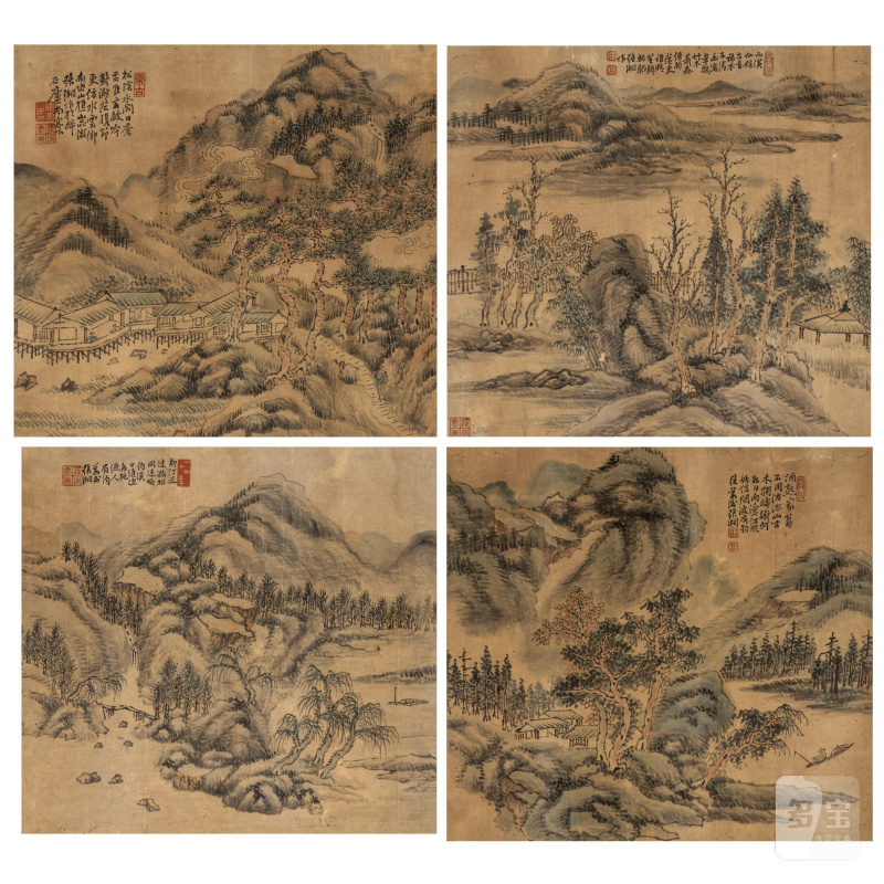 張湘（生卒年不詳）　山水　淺絳設色紙本　冊頁鏡框四幅　清末 | ZHANG XIANG (LATE QING) - 图6